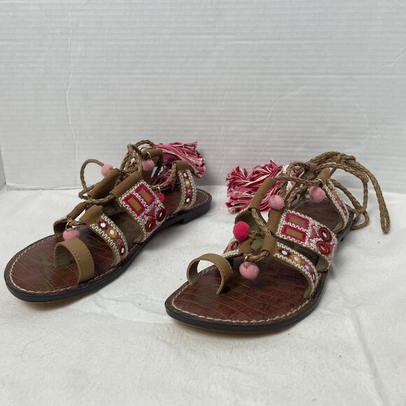 Sam Edelman Gretchen Boho Gladiator Tassel and Pompom Ankle Wrap Sandals - Picture 5 of 13